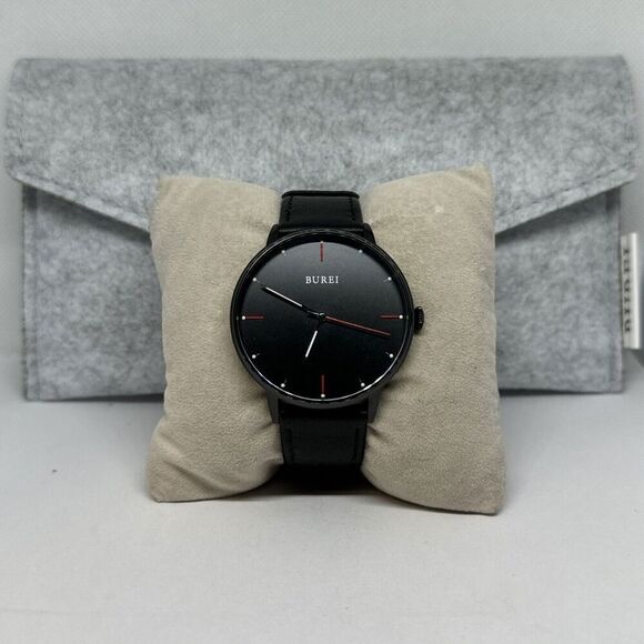 Burei S-19006M Men's Black Leather Strap Analog Dial Quartz Wrist Watch JNA65 - Picture 1 of 12